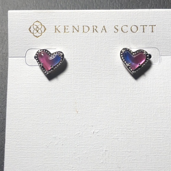 Kendra Scott Ari Rhodium Plated Watercolor Illusion Heart Stud Earrings NWT - Picture 11 of 14